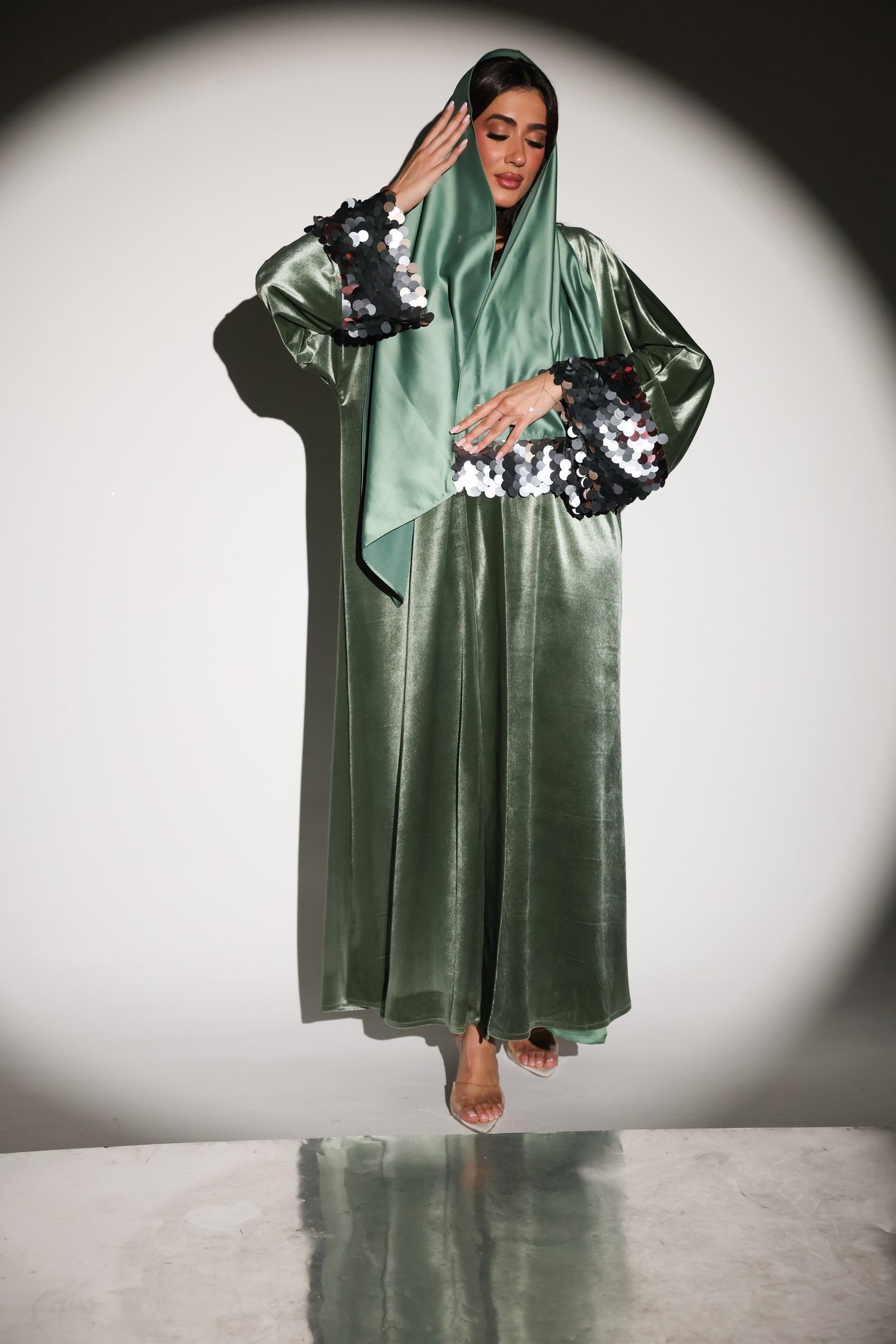 Amani Velvet Abaya 3-Piece Set With Glitter