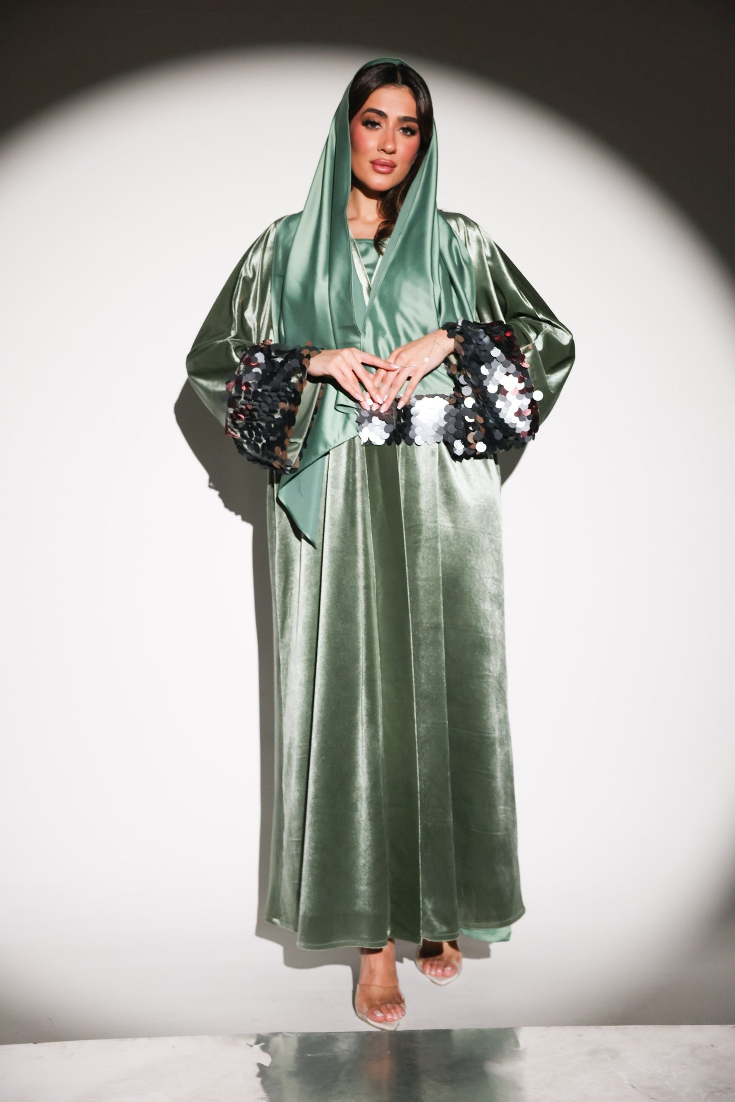 Amani Velvet Abaya 3-Piece Set With Glitter