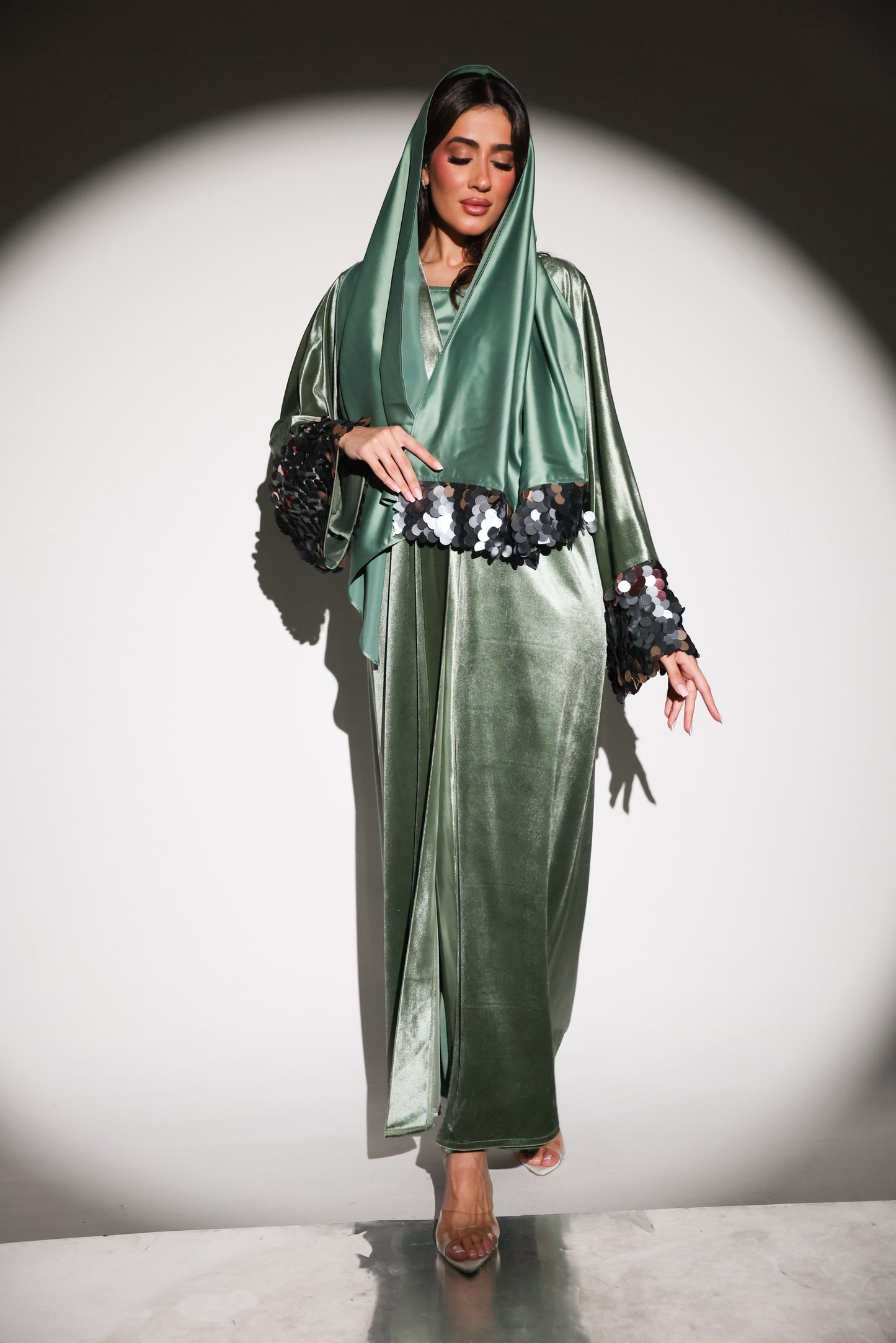 Amani Velvet Abaya 3-Piece Set With Glitter