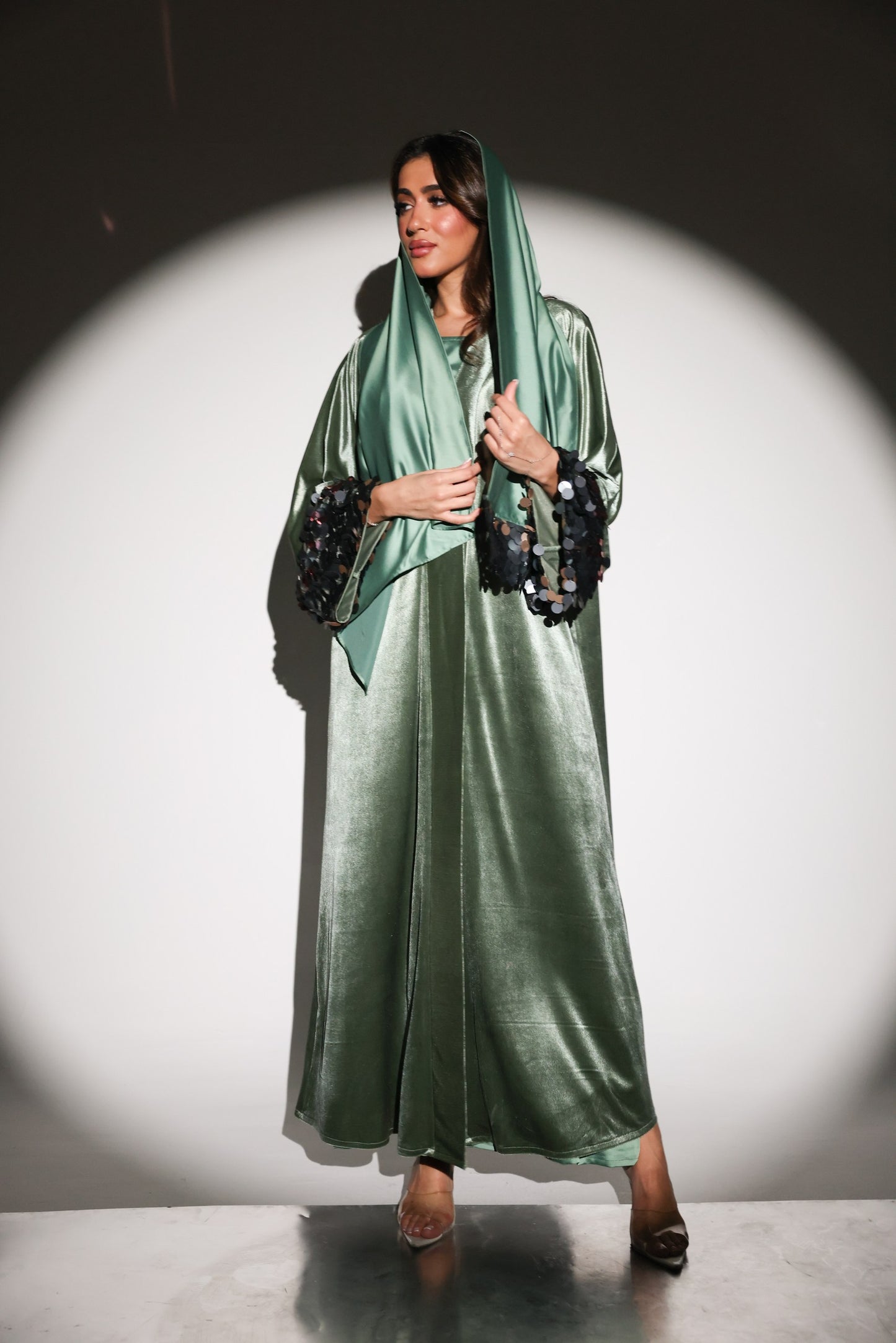 Amani Velvet Abaya 3-Piece Set With Glitter