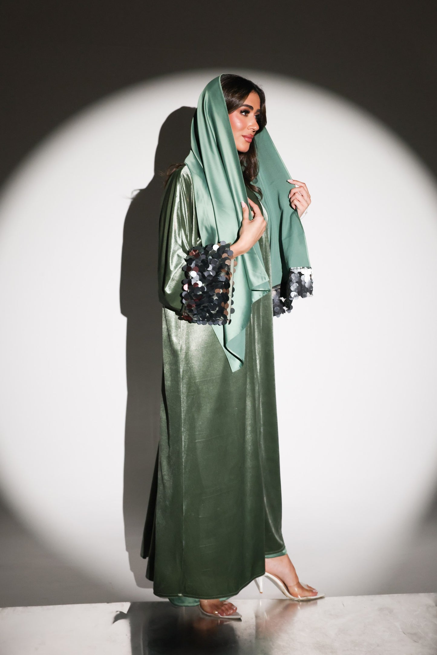 Amani Velvet Abaya 3-Piece Set With Glitter