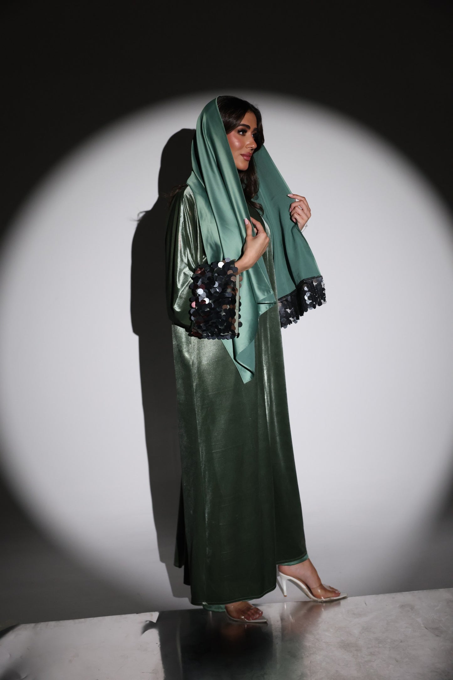 Amani Velvet Abaya 3-Piece Set With Glitter