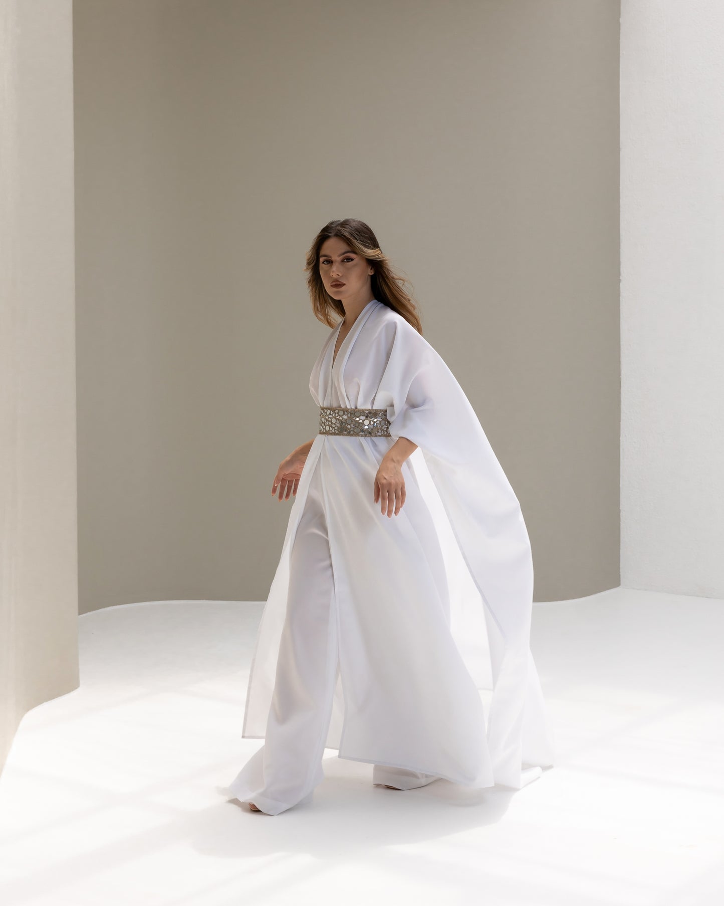 Arabella White Kaftan Abaya 3 Piece Set SS25-26