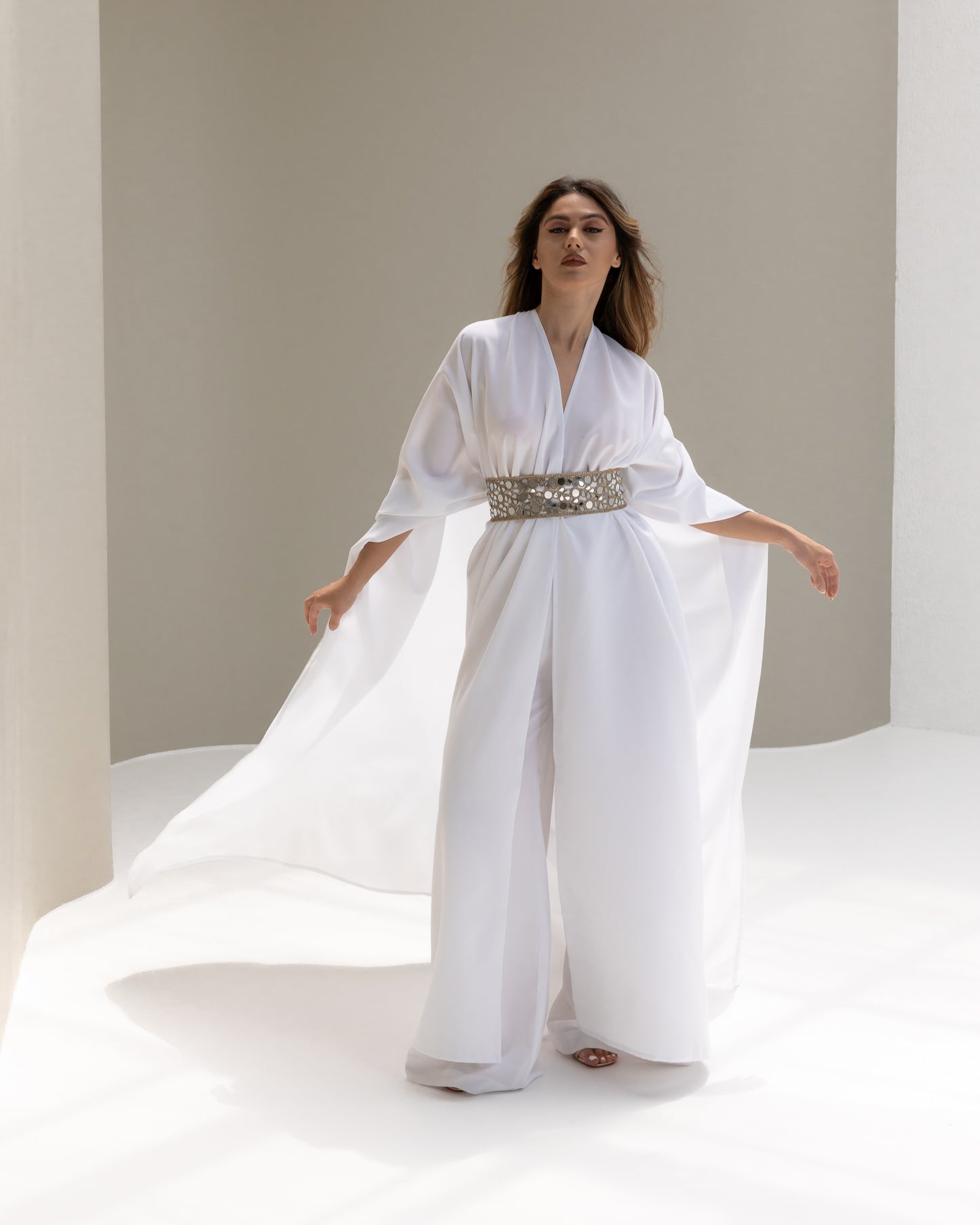 Arabella White Kaftan Abaya 3 Piece Set SS25-26