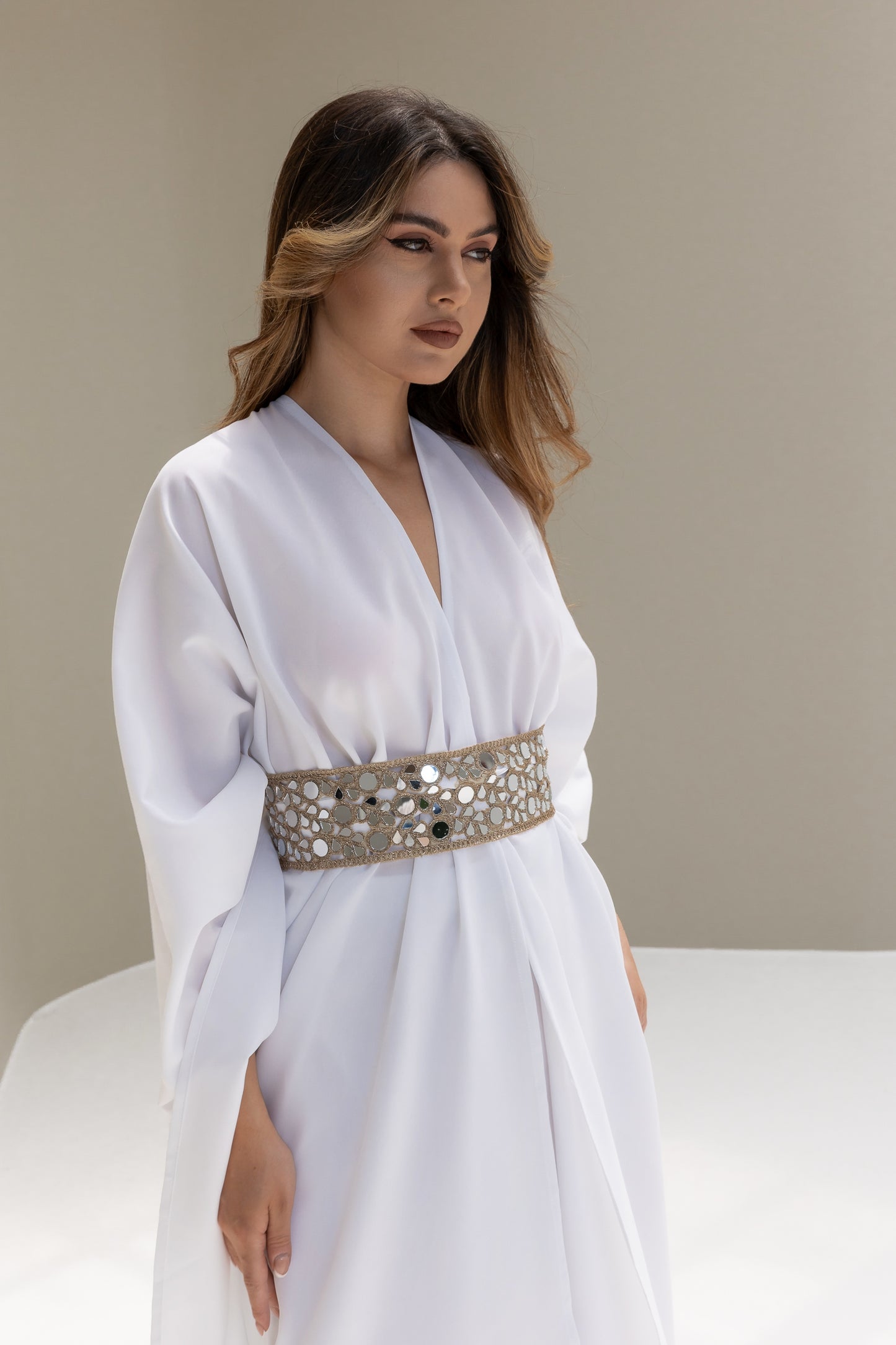 Arabella White Kaftan Abaya 3 Piece Set SS25-26