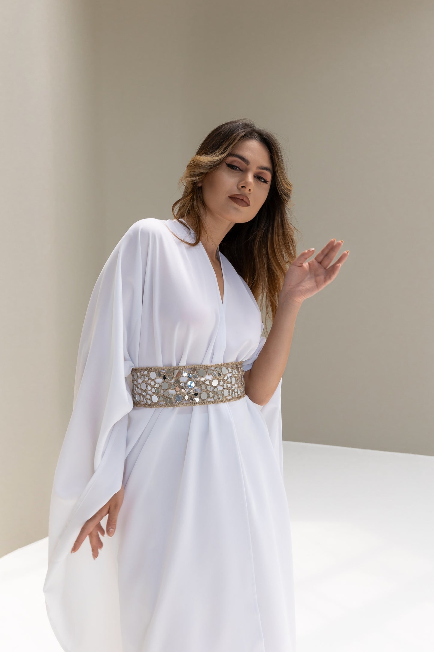 Arabella White Kaftan Abaya 3 Piece Set SS25-26