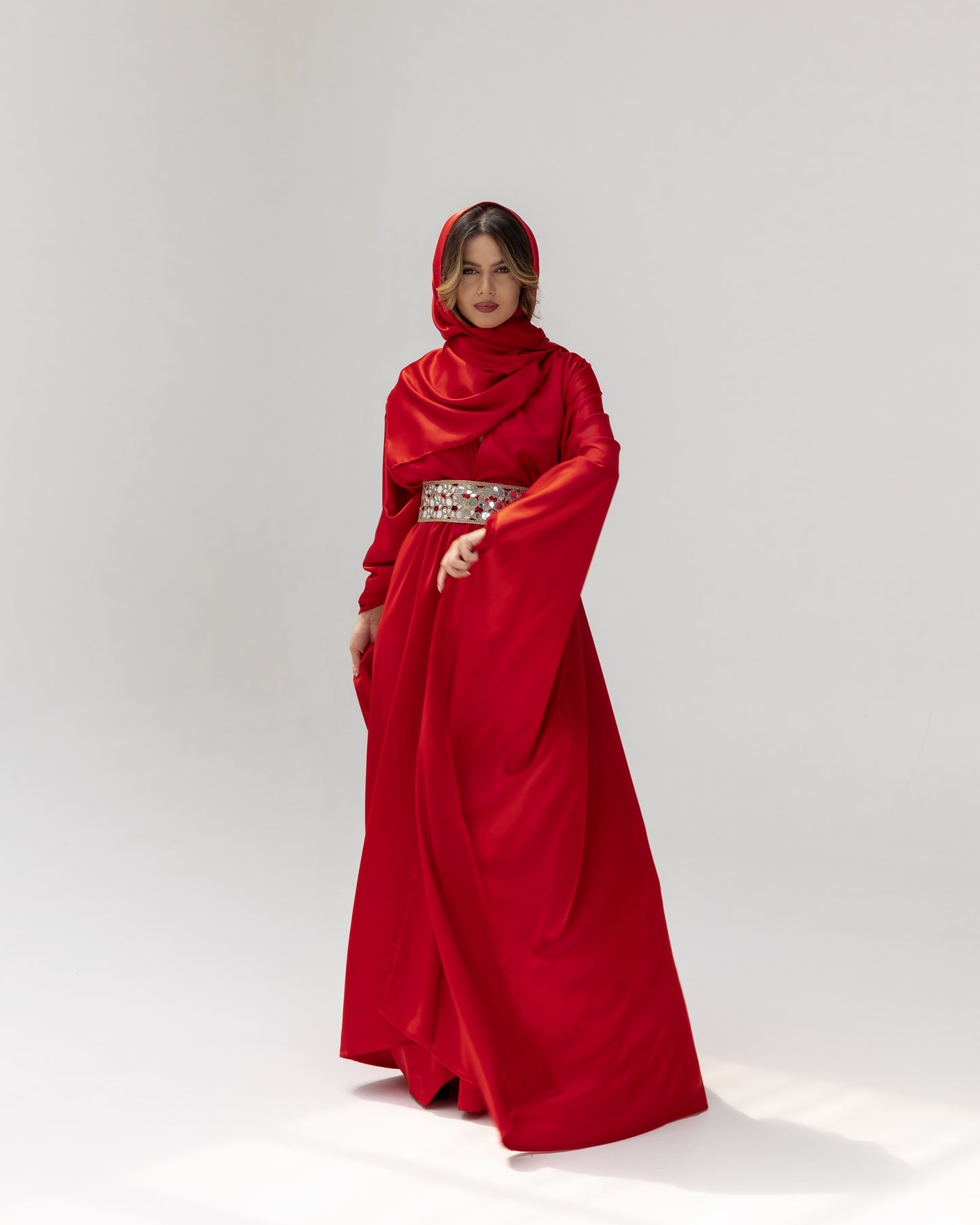 Arabella Red Kaftan Abaya 3 Piece Set SS25-26