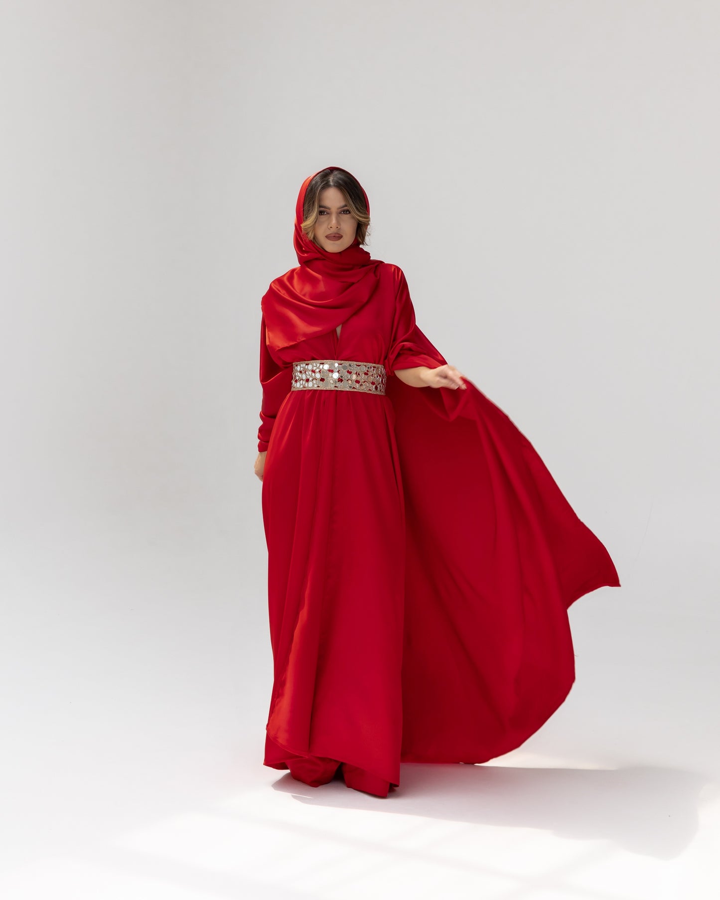 Arabella Red Kaftan Abaya 3 Piece Set SS25-26