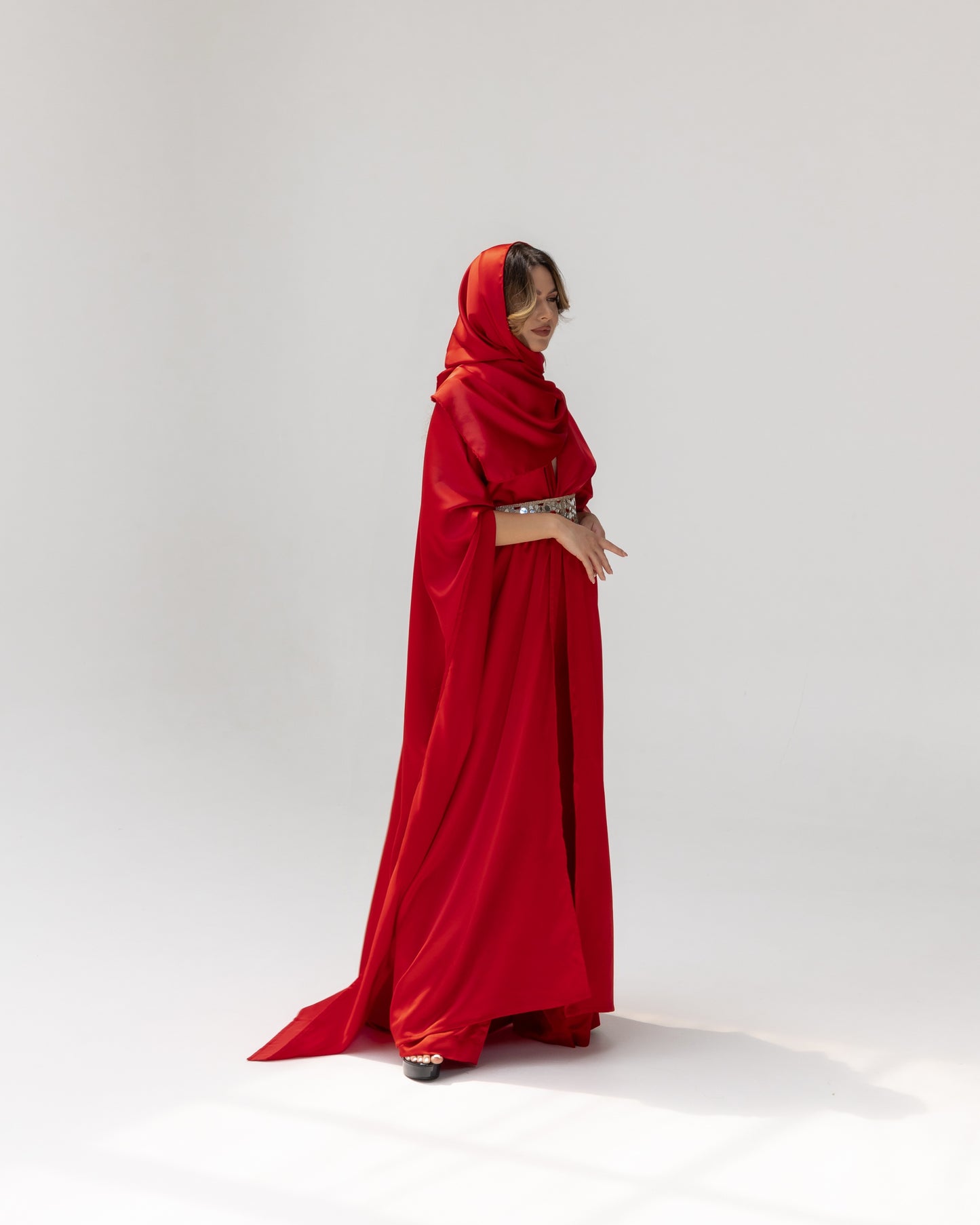 Arabella Red Kaftan Abaya 3 Piece Set SS25-26