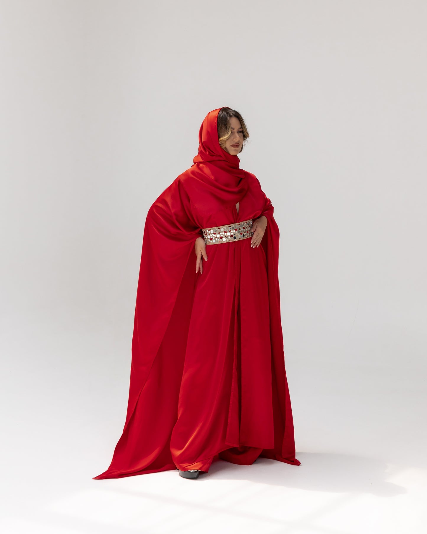 Arabella Red Kaftan Abaya 3 Piece Set SS25-26