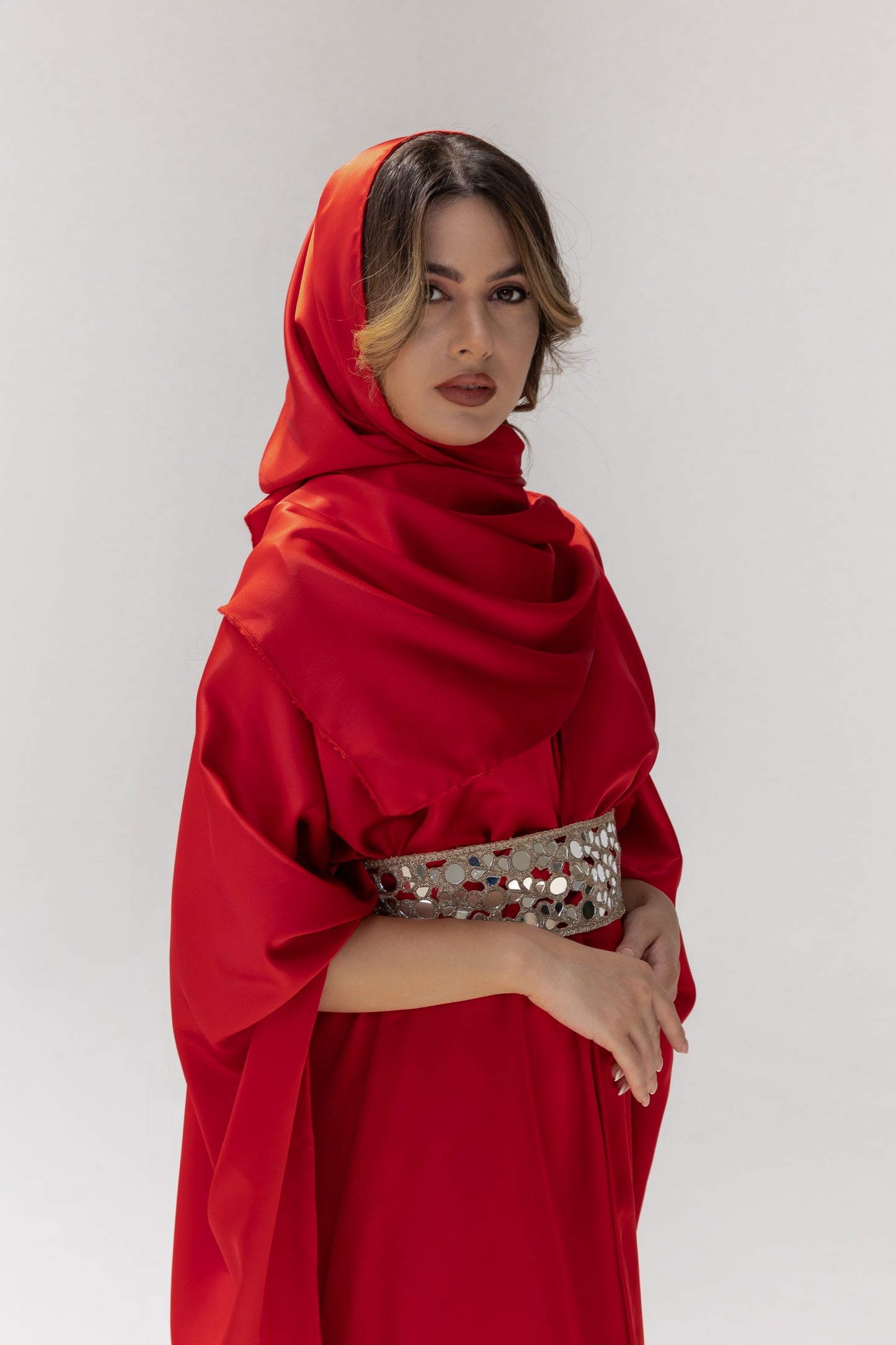 Arabella Red Kaftan Abaya 3 Piece Set SS25-26