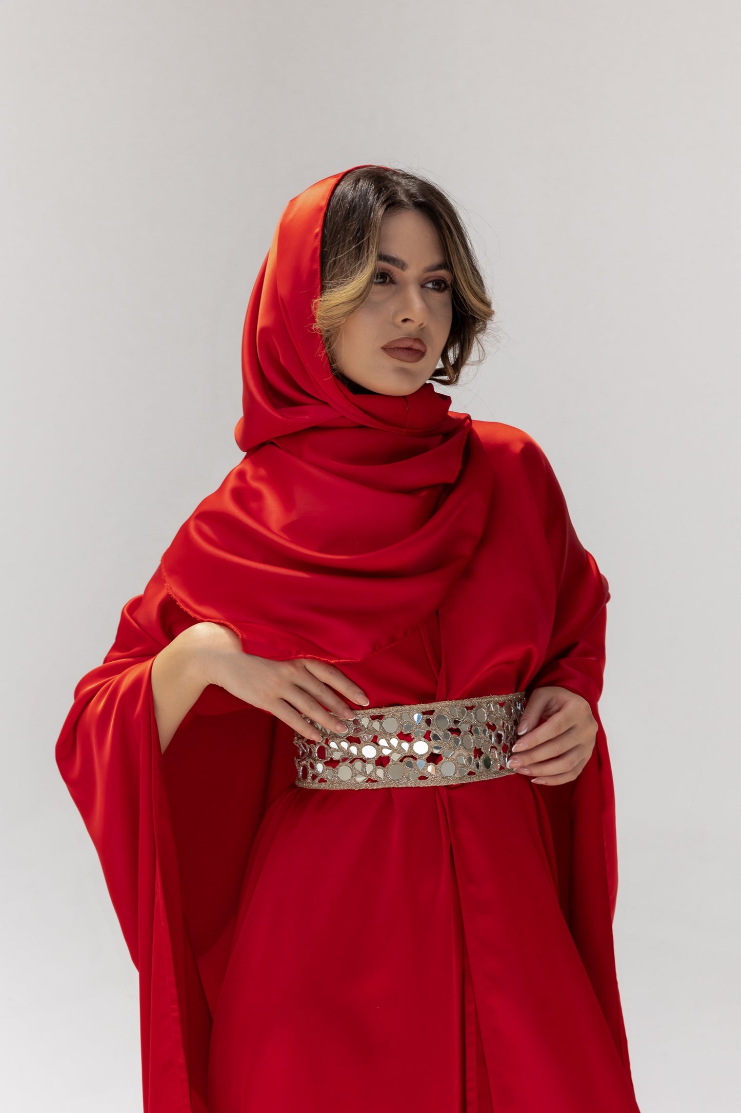 Arabella Red Kaftan Abaya 3 Piece Set SS25-26
