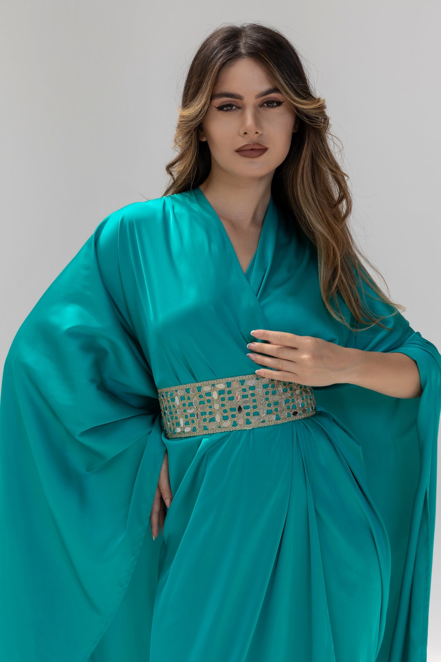 Arabella Turquoise Kaftan Abaya 3 Piece Set SS25-26