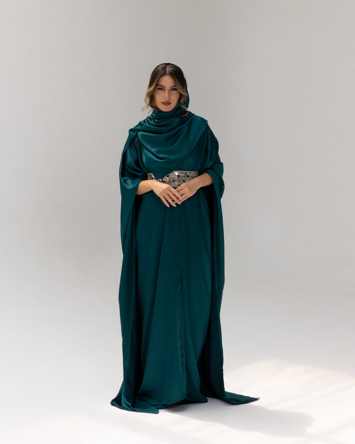 Arabella Dark Green Kaftan Abaya 3 Piece Set SS25-26