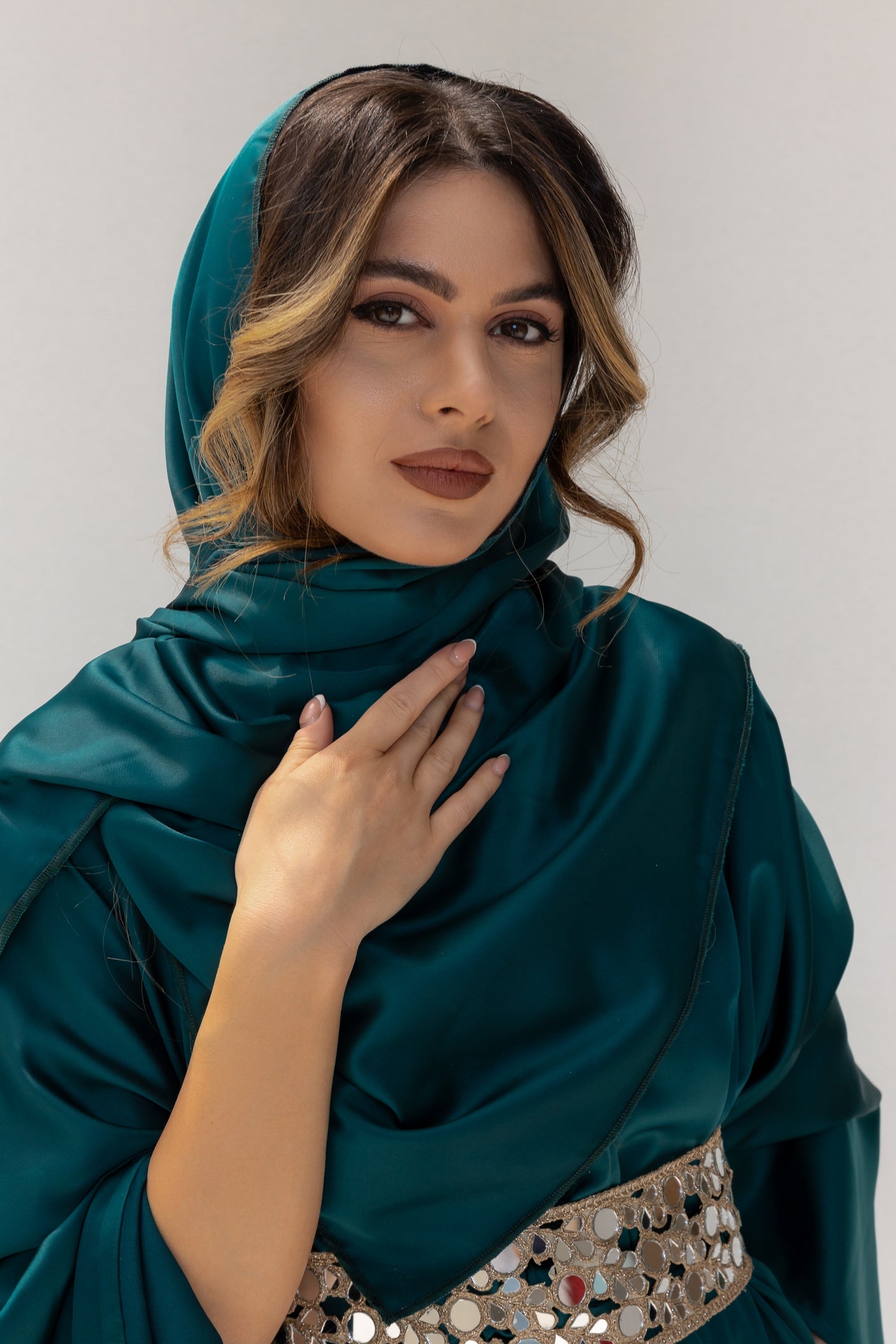 Arabella Dark Green Kaftan Abaya 3 Piece Set SS25-26