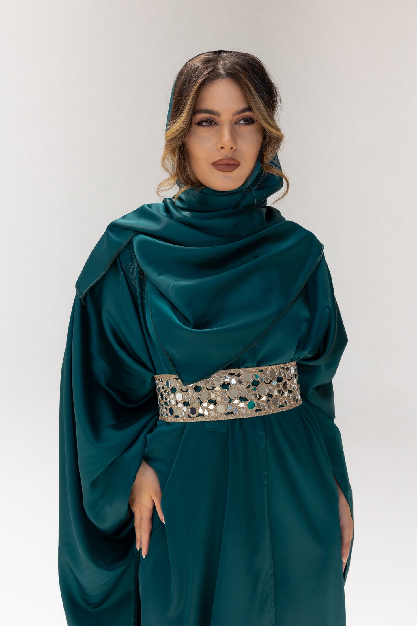 Arabella Dark Green Kaftan Abaya 3 Piece Set SS25-26