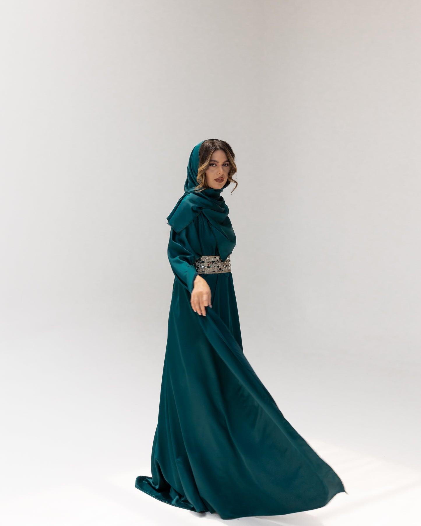 Arabella Dark Green Kaftan Abaya 3 Piece Set SS25-26