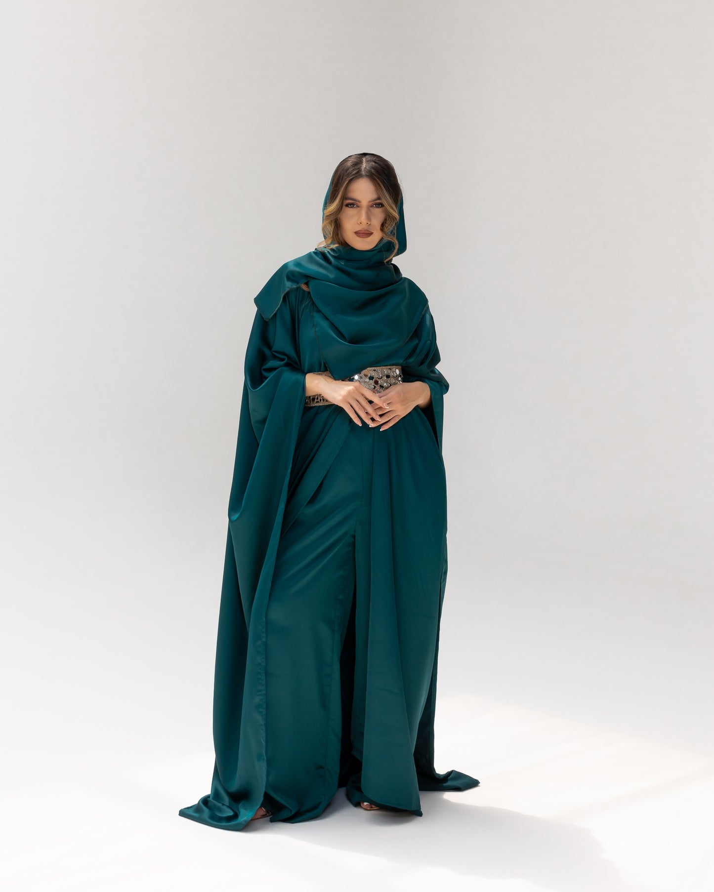 Arabella Dark Green Kaftan Abaya 3 Piece Set SS25-26