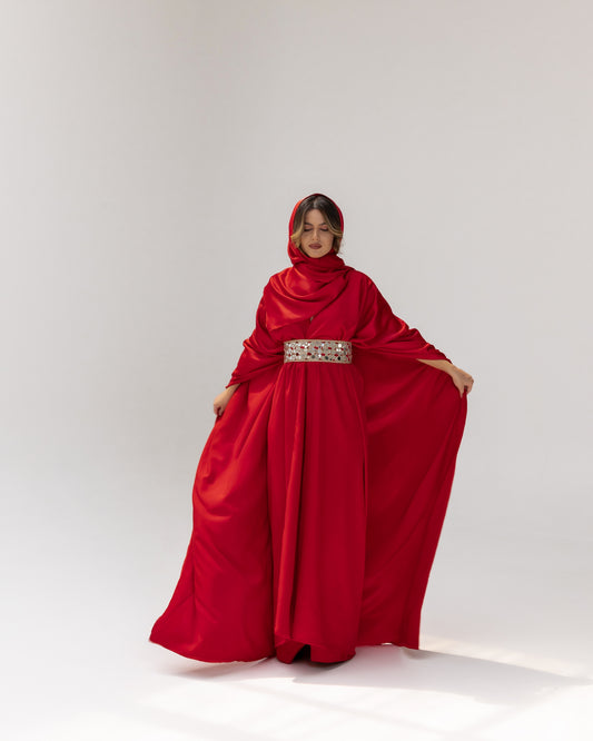 Arabella Red Kaftan Abaya 3 Piece Set SS25-26