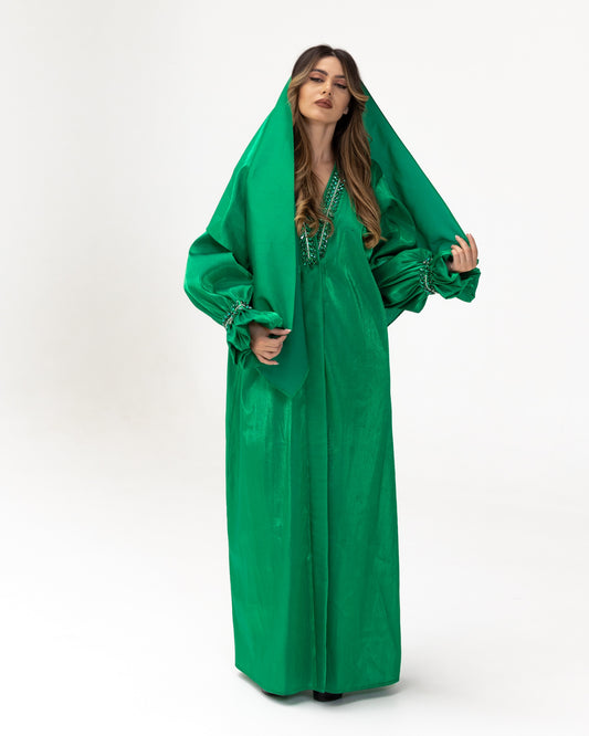 Ishtar Emerald Green Luxury Abaya Set SS25-26